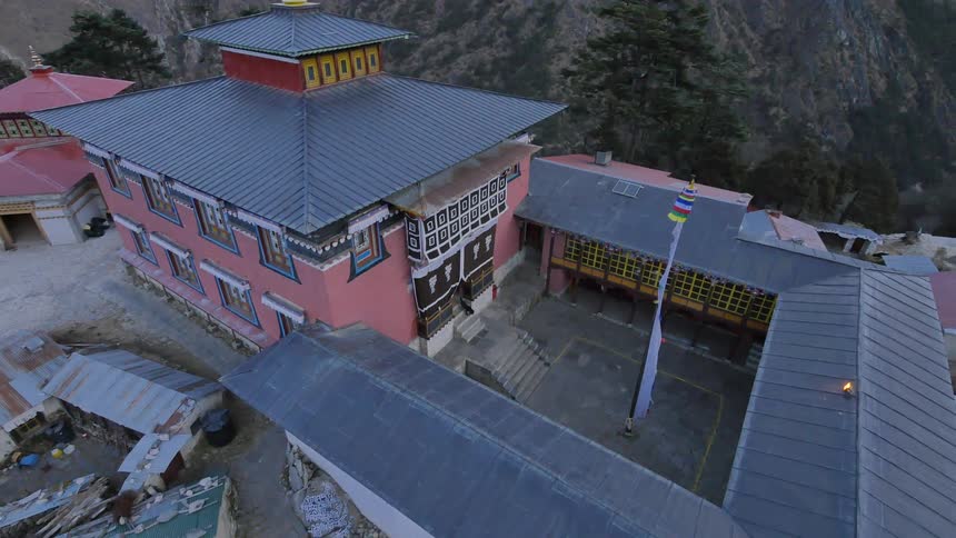An ornate temple in the mountains