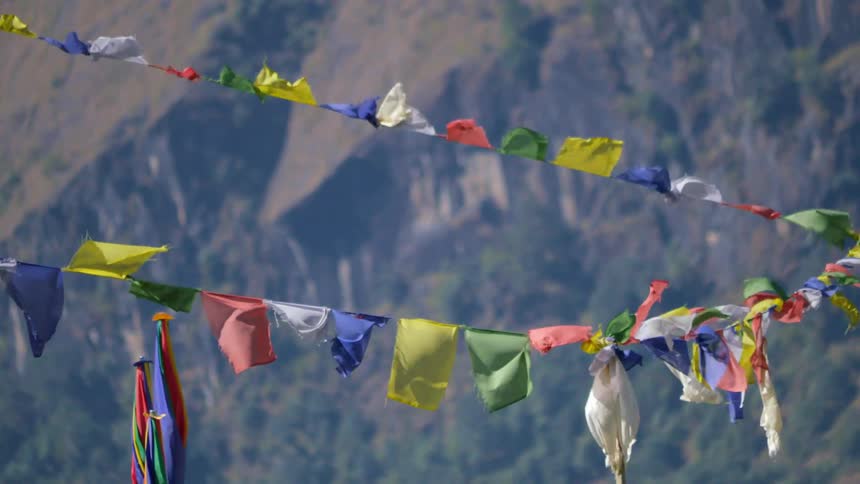 Prayer flags flapping in the wind
