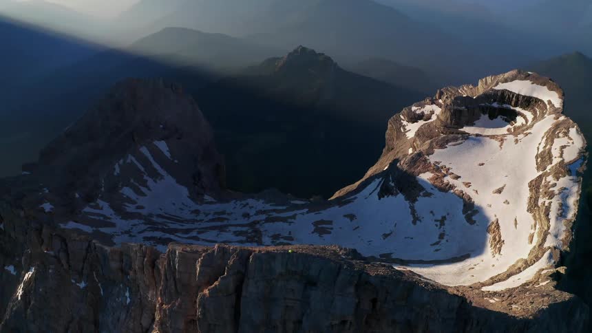 The mountain is covered with snow