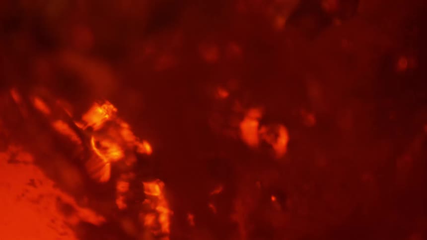 A thick amber liquid sits still until more fluid poured in causing bubbling and swirling