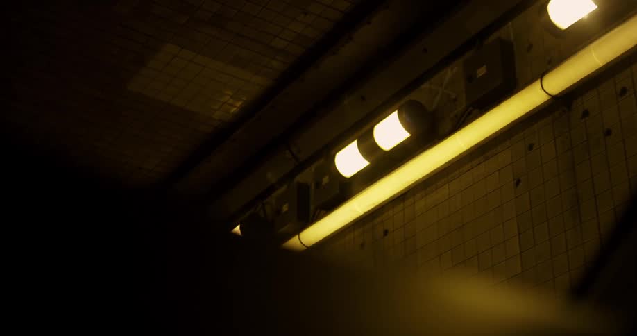 A vehicle is traveling through the tunnel