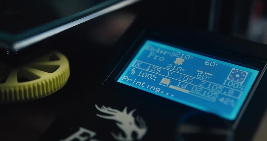 Close up of a screen showcasing progress on a printing job