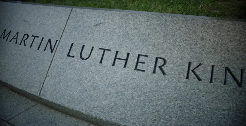 Letters in marble monument that read Martin Luther King Jr