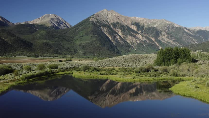A mountain is displayed in the horizon