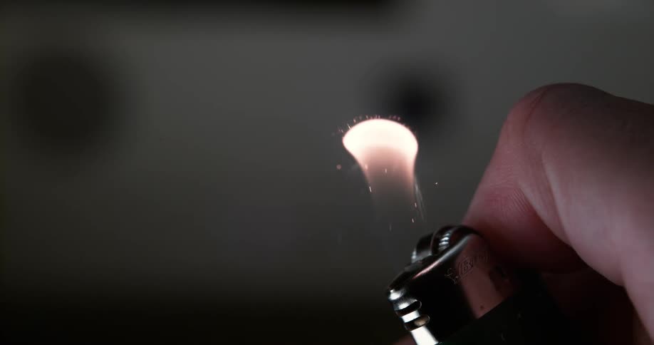 Person's thumb flicking and lighting a lighter