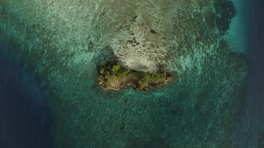 An aerial view of the water and beach