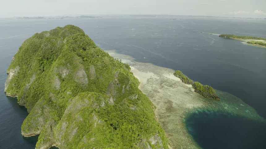 An island with trees with the ocean sky and clouds in the background