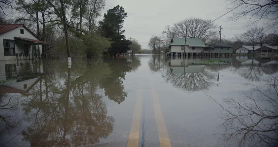 The town is flooded with water