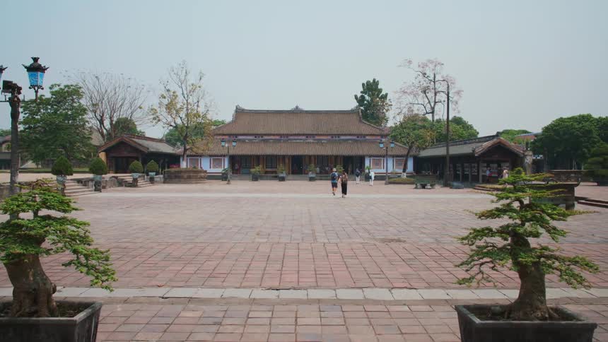 An empty square in the historic city of Hue
