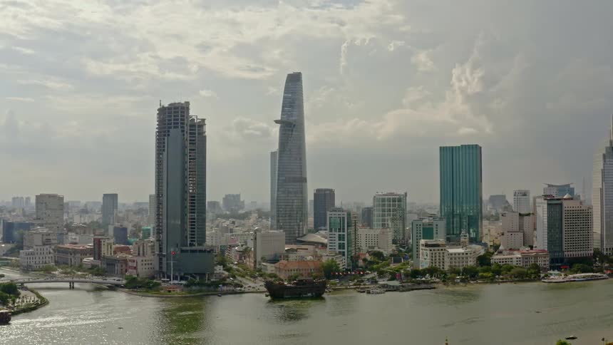 Aerial view of a downtown city is displayed during the day