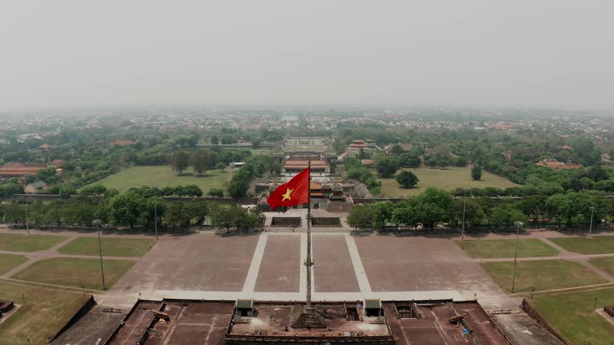 Vietnamese flag on the old citadel of Hue