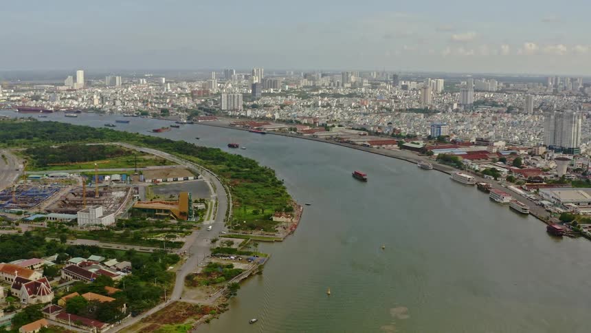 Aerial view of an urban city is displayed