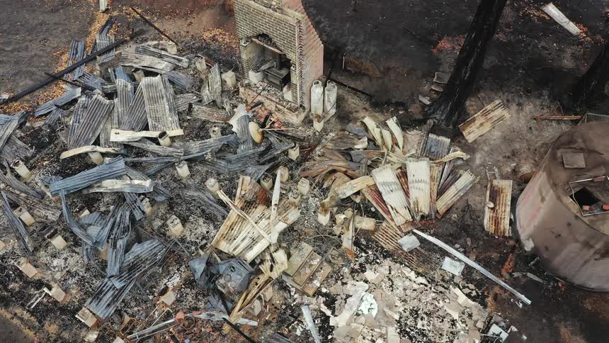 Rubble from a burned down house