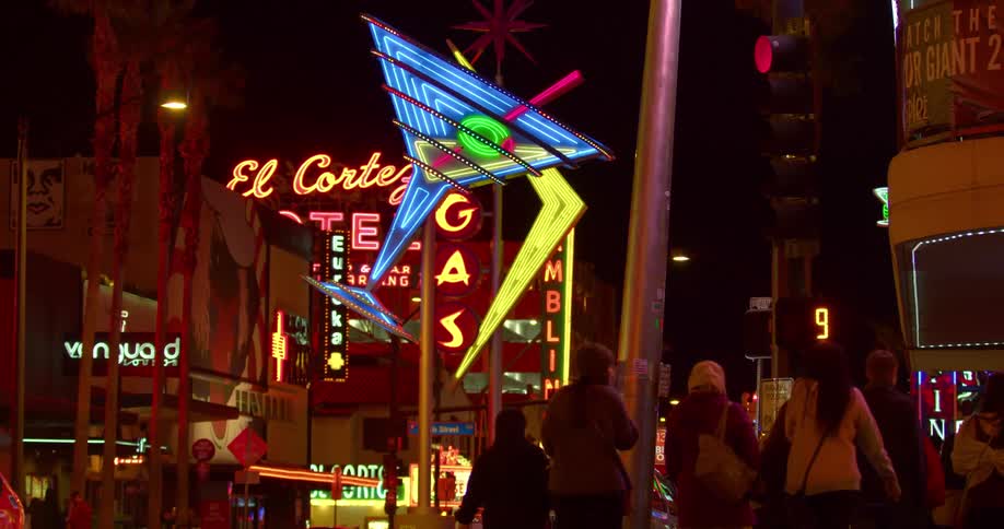 People walking down a strip