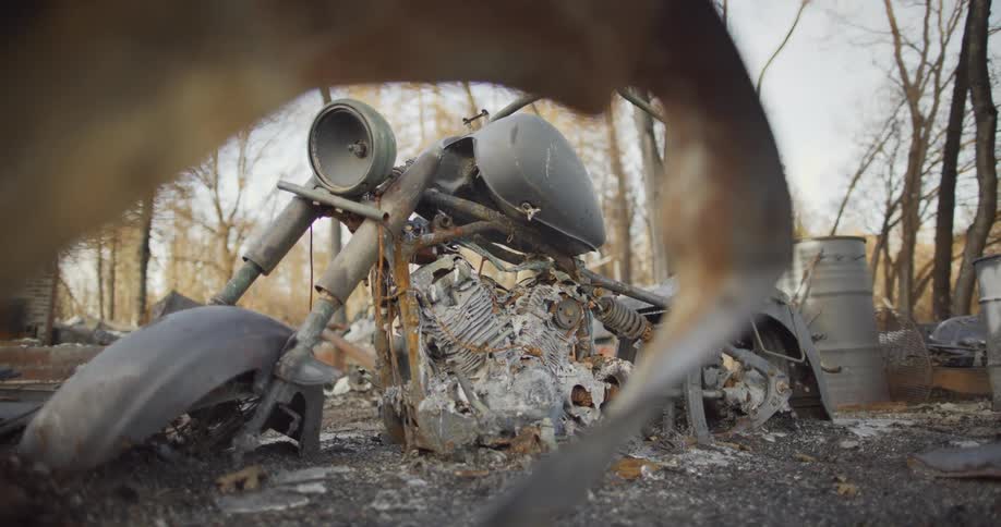 A destroyed motorcycle