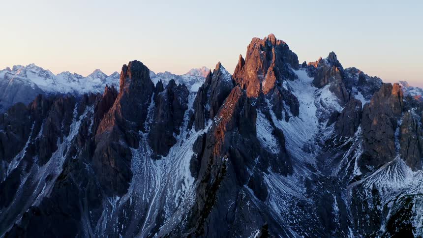 A mountain range with ice and snow