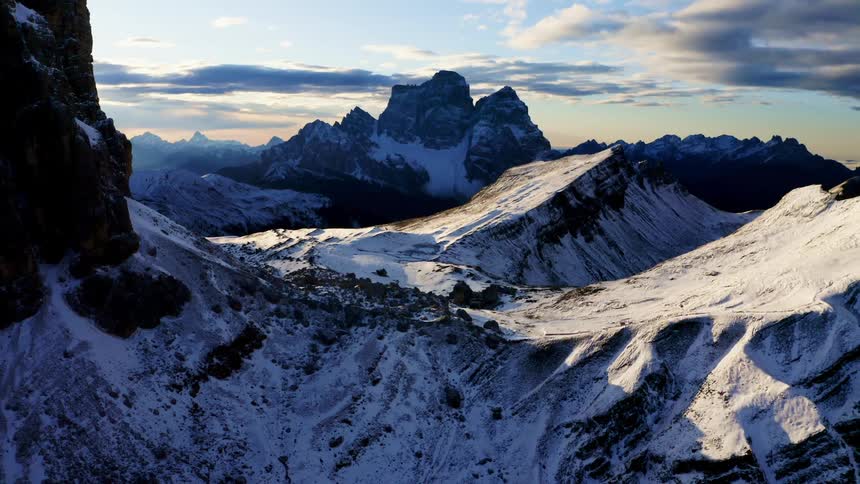 Aerial view of snow capped mountains