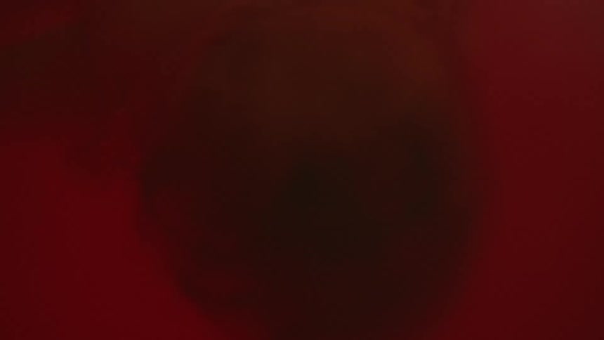 An object floats in red liquid