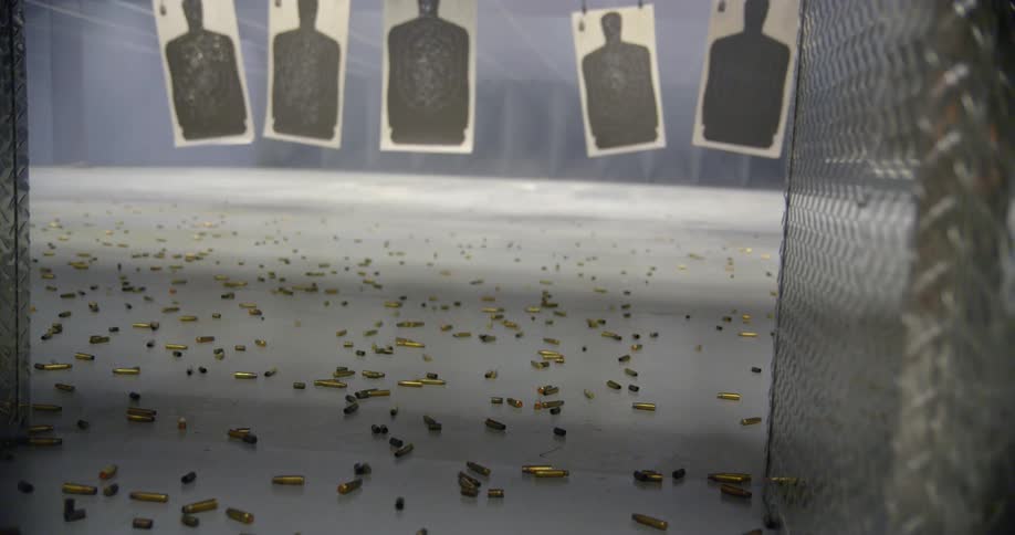 Bullets shooting at targets in a shooting range