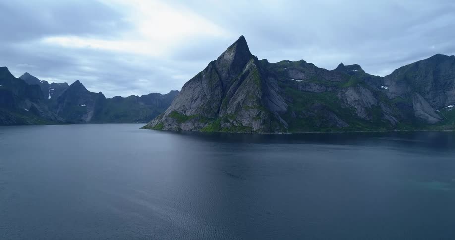 Landscape view of a lake with a mountain range on the shore