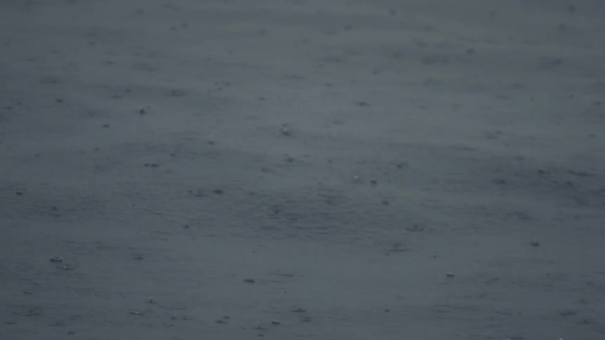 Raindrops falling onto a body of water