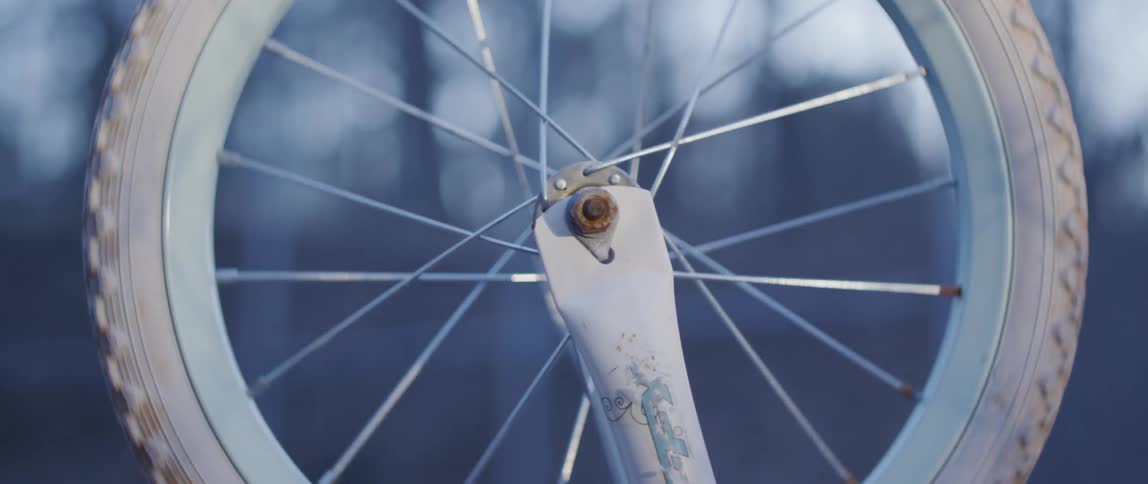A bike tire spinning