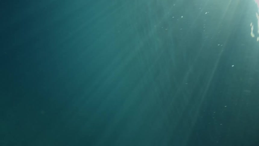 Underwater footage of sunlight filtering through the surface of the clear ocean waters
