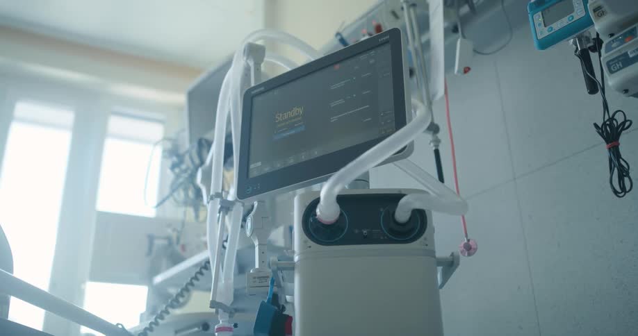 Electronic medical equipment in a hospital room at day