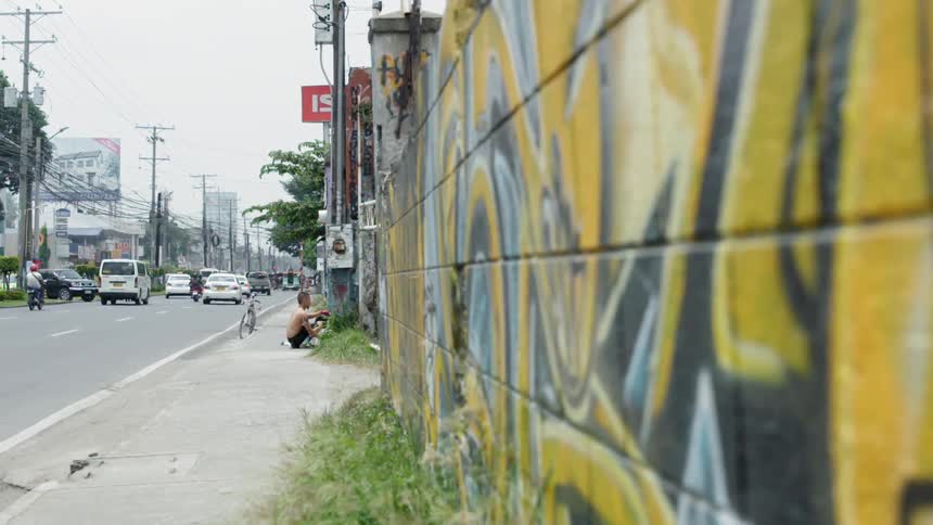 Graffiti covers a city wall