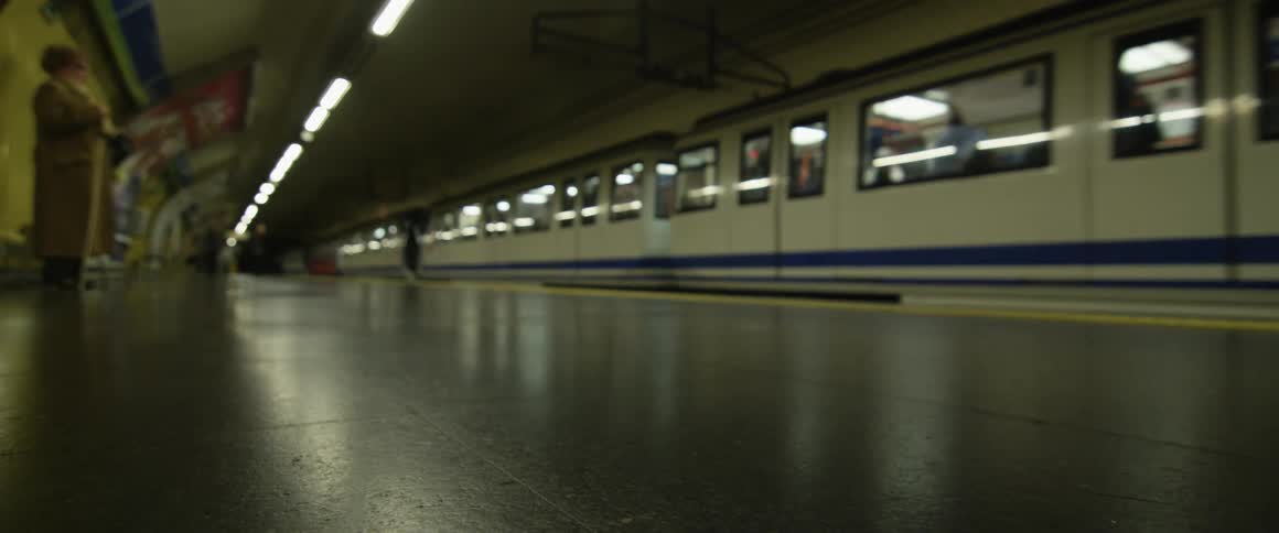A subway train arrives