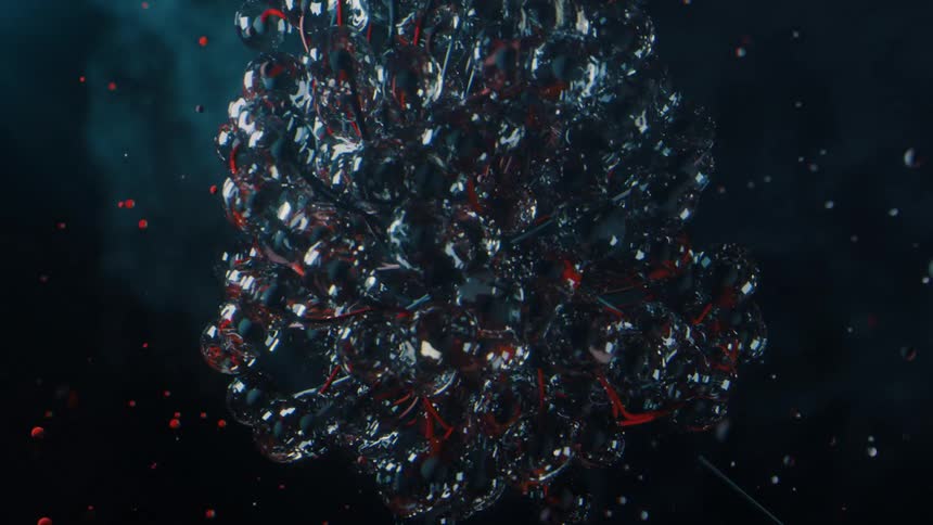 A swarm of spherical particles forming a complex molecule