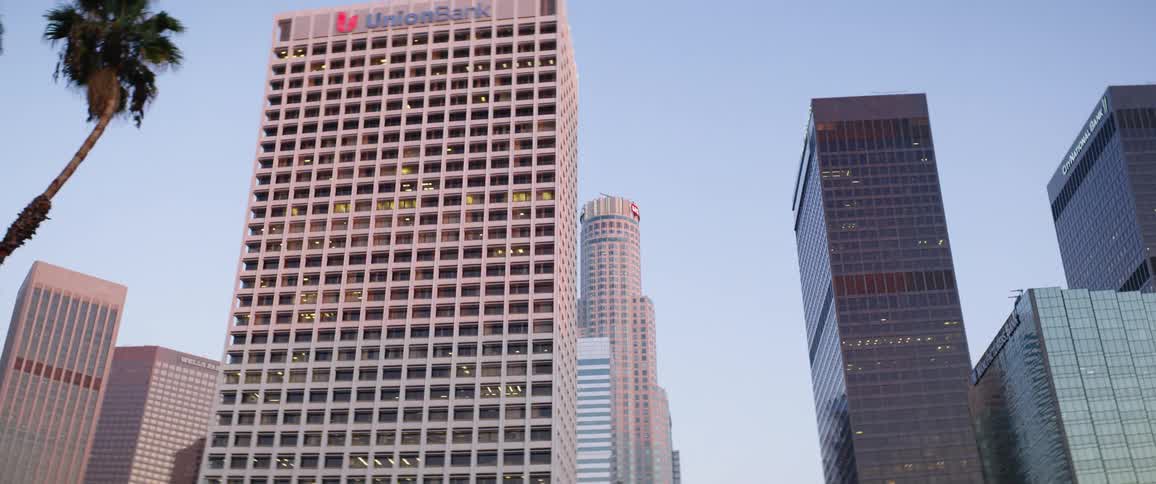 Tall skyscrapers on the citys downtown skyline at day time