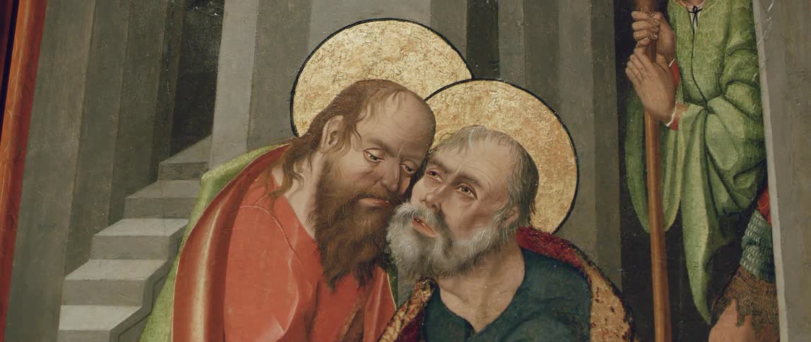 A close up of a painting