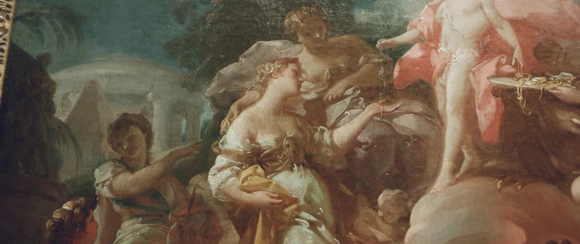 A close up of a painting