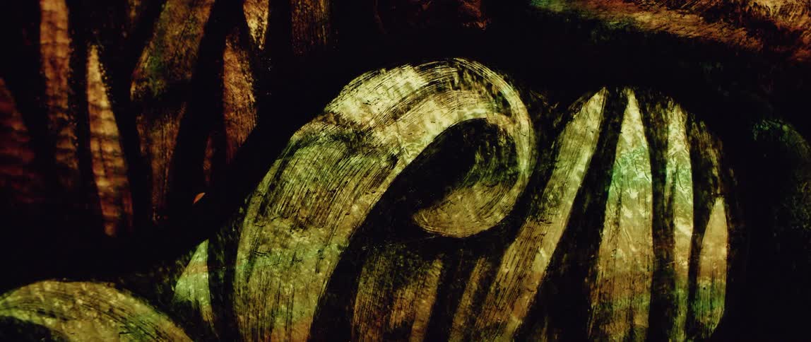 A close up of a painting is displayed
