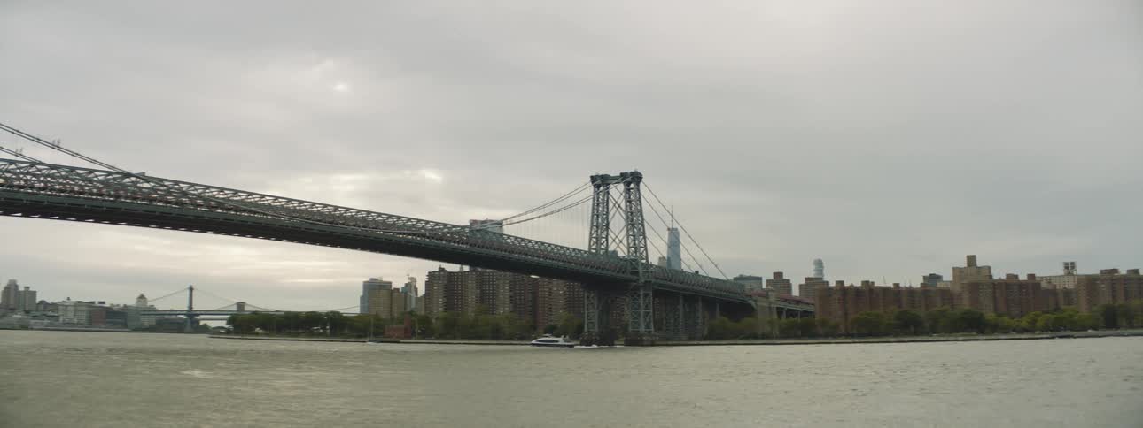 A bridge is over a body of water