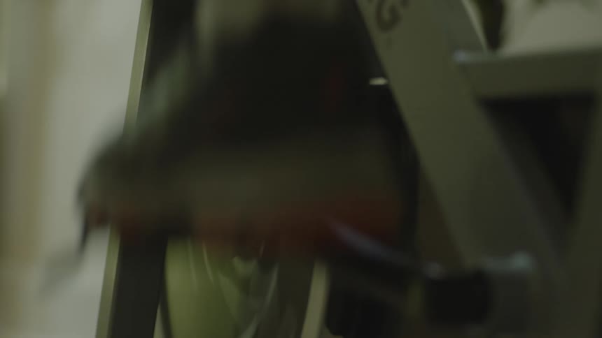 A person is exercising on a bike indoors
