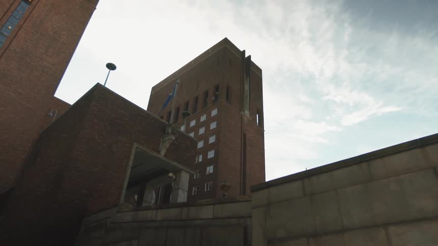 A building towers overhead