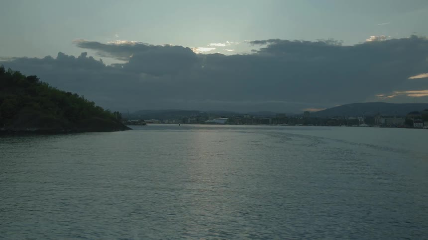 A mountain lake at dusk