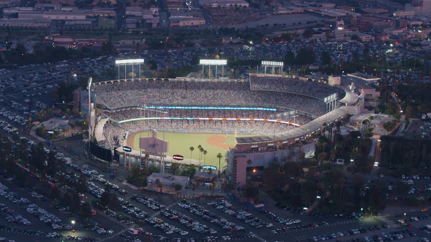 Aerial Shot of Dodger Stadium full of people