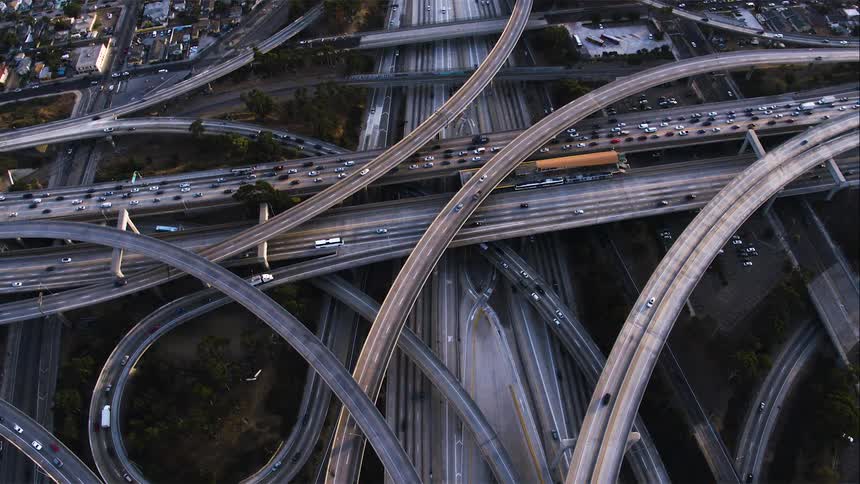 Highways and overpasses with transportation and traffic for a city