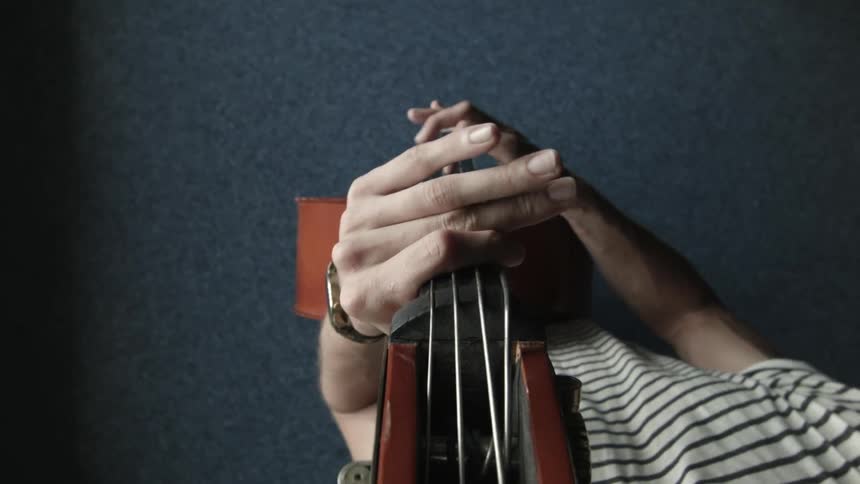 A camera on a stand up string instrument