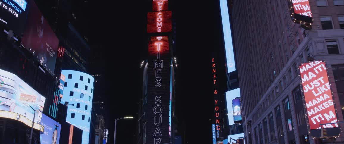 Bright signs light up times square at night