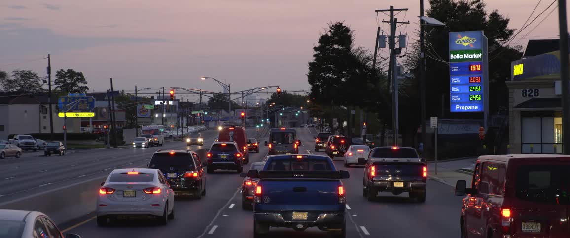 A city street at sunset
