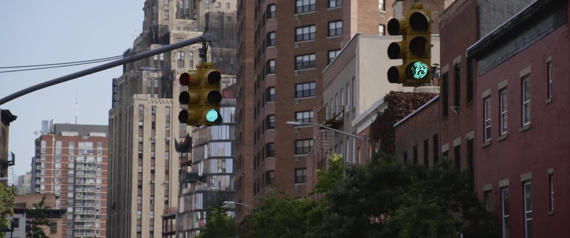 Traffic lights on the streets of the citys downtown at morning
