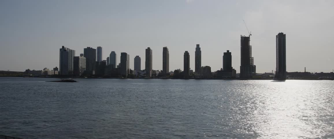 A panning shot of a skyline