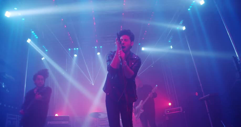 A band is performing on stage