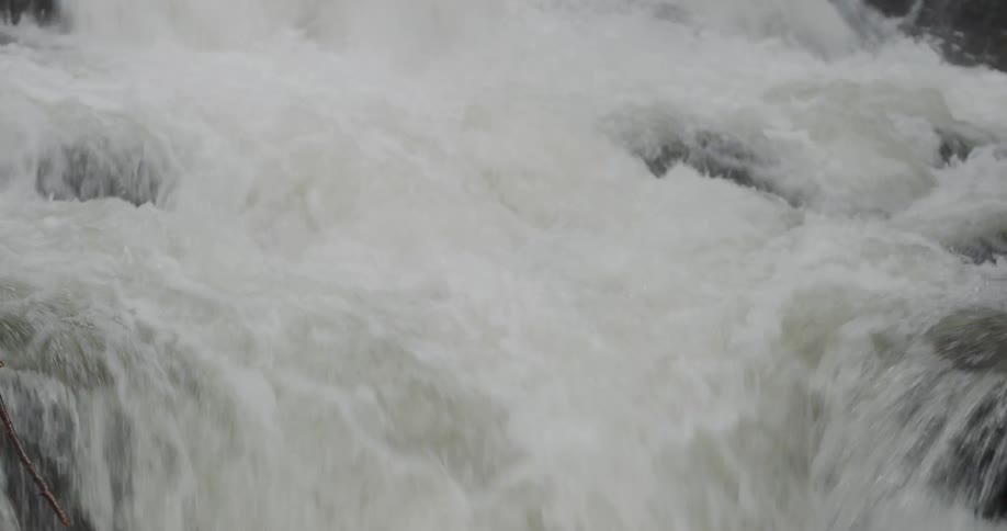 Rapid rushing waterfall and splashing water