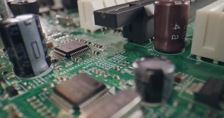 The computer board is reflecting light