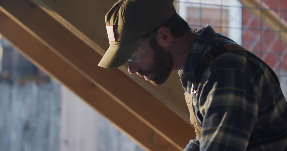 A construction worker is on site